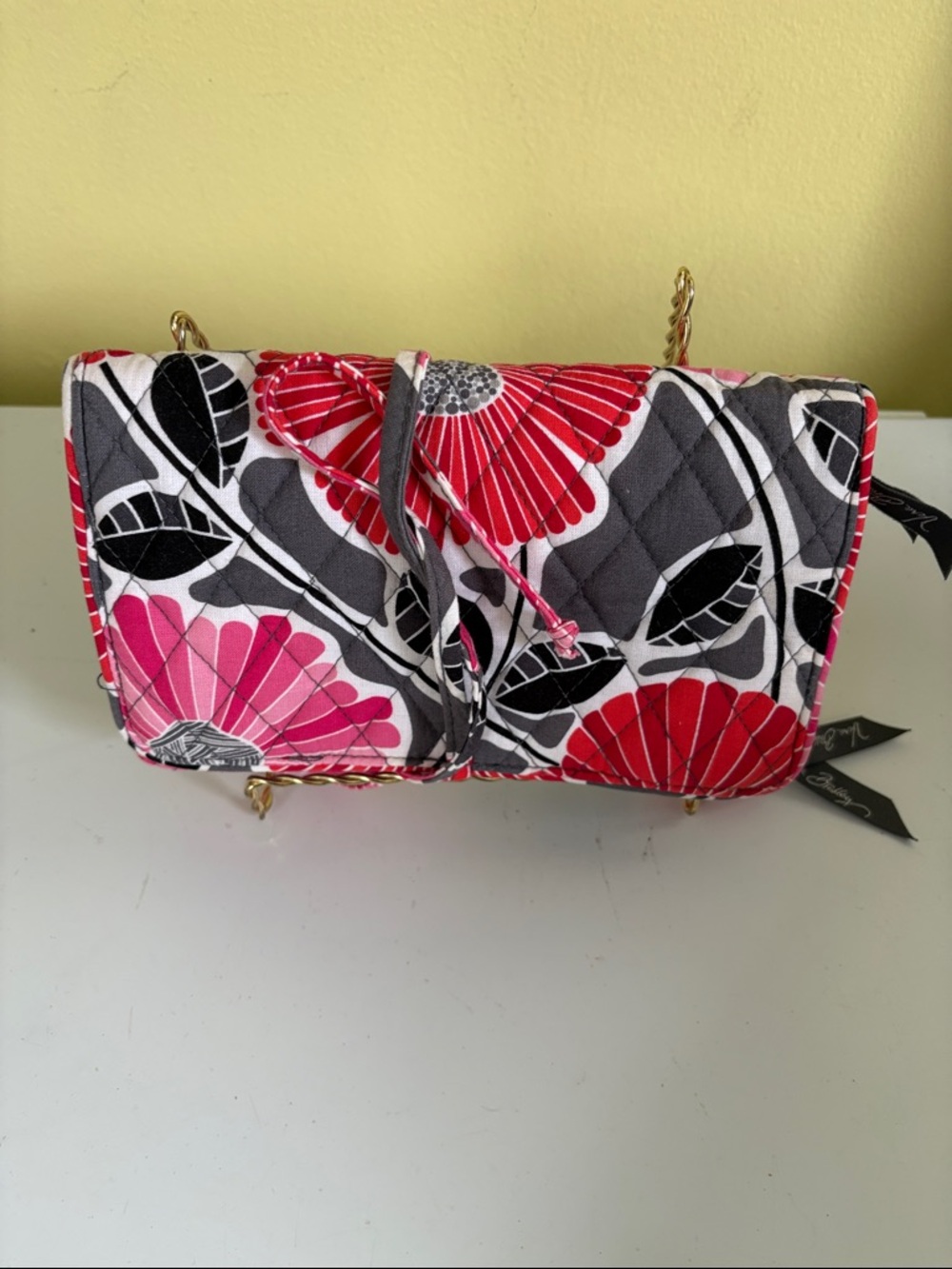 Vera Bradley Quilted Floral Jewelry Pouch - Pink & Red & Gray